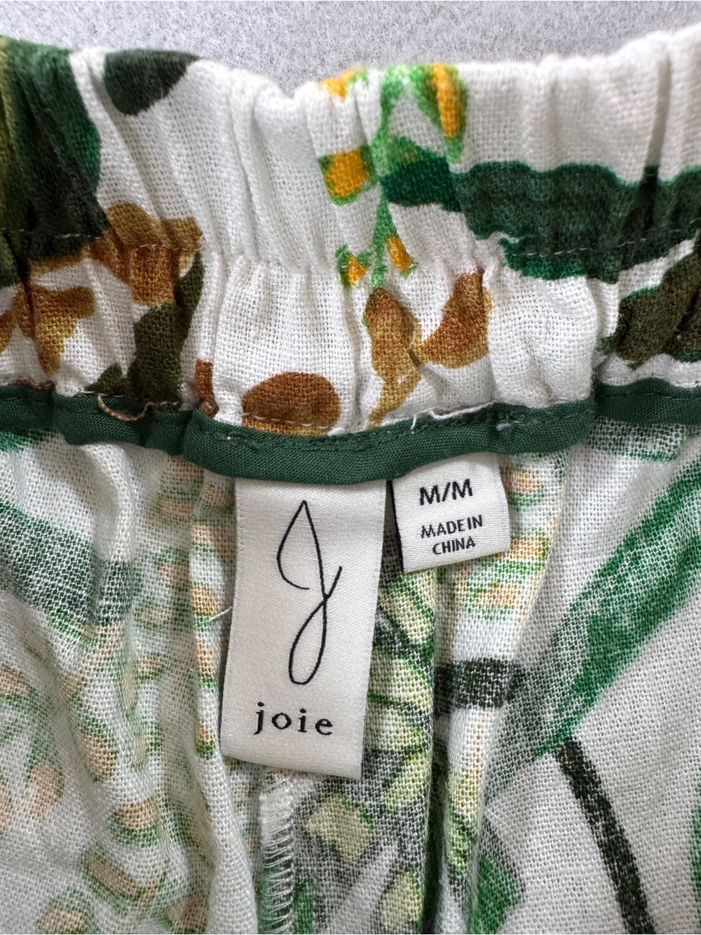 Joie Tropical Print Linen Blend Wide Leg Crop Pants Tie Waist Green White Size M - Picture 3 of 14